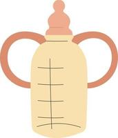 garrafa de plástico com alça e linhas de medição para crianças, recipiente isolado para leite ou água. comendo e alimentando bebê recém-nascido, loja ou loja para crianças, equipamentos ecológicos. vetor em estilo simples