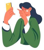 mulher usando smartphone, menina com celular vetor