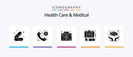 pacote de ícones de cuidados de saúde e glifo médico 5, incluindo oftalmologia. proteger. cuidados de saúde. medicina. emergência. design de ícones criativos vetor