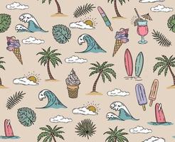 conjunto de ícones de verão, ilustração desenhada à mão vetor