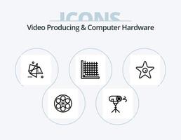 produção de vídeo e design de ícones de linha de hardware de computador pack 5. pessoa. áudio. edição. grade. editar vetor