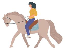 personagem feminina andando a cavalo, diversão em esportes equinos vetor