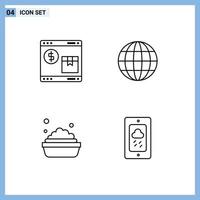 pacote de ícones de vetores de estoque de 4 sinais e símbolos de linha para limpeza de internet, globo de compras, elementos de design de vetores editáveis móveis