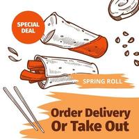 peça delivery ou take away, rolinho primavera no menu vetor