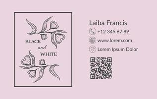 cartão de visita simples de design floral preto e branco vetor