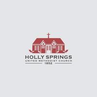 logotipo de Holly Springs. logotipo da Bíblia da casa. calvário cruz silhueta espaço negativo vetor