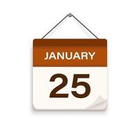 25 de janeiro, ícone de calendário com sombra. dia mês. hora marcada para reunião. data de agendamento do evento. ilustração em vetor plana.
