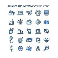 conjunto de ícones de linha fina de cor de sinal de investimento financeiro. vetor