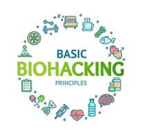 biohacking assina modelo de design redondo conceito de ícone de linha fina. vetor