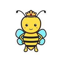 ilustração bonito do ícone dos desenhos animados do personagem de mascote de abelha rainha. estilo de desenho animado plano isolado de design vetor