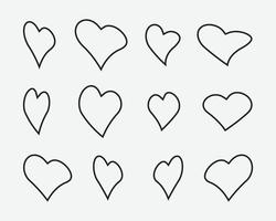 doodle coração de amor. corações esboçados amorosos e bonitos desenhados à mão, elementos de desenho em forma de coração dos namorados para cartões e conjunto de ícones isolados de vetor de design de dia dos namorados. pacote de amor esboçado