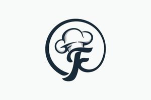 logotipo do chef com uma combinação de letra f e chapéu de chef para qualquer negócio, especialmente para restaurante, café, catering, etc. vetor