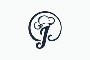 logotipo do chef com uma combinação de letra j e chapéu de chef para qualquer negócio, especialmente para restaurante, café, catering, etc. vetor