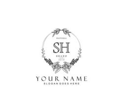 monograma de beleza inicial sh e design de logotipo elegante, logotipo de caligrafia da assinatura inicial, casamento, moda, floral e botânico com modelo criativo. vetor