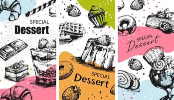 vetor de sobremesas doces especiais, café ou padaria