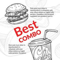 melhor banner de cartaz de combinação, hambúrguer e refrigerante frio vetor