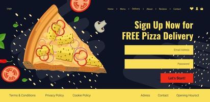 inscreva-se agora para entrega gratuita de pizza, página do site vetor