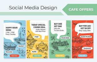 café oferece conjunto de histórias de mídia social, ofertas especiais vetor