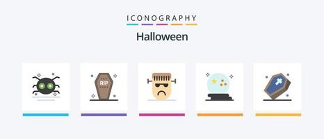 Halloween Flat 5 Icon Pack incluindo a lua. bastão. funeral. dia das Bruxas. cara. design de ícones criativos vetor