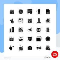 conjunto de 25 sinais de símbolos de ícones de interface do usuário modernos para energia de luz, clique em elementos de design de vetores editáveis do site de eletricidade