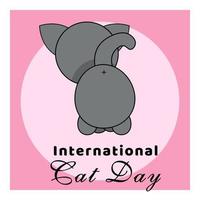 conceito de dia mundial do gato. ilustração em vetor de um gato preto engraçado. fundo de cor amarelo pastel. banner, para a web, redes sociais.
