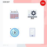 pacote de 4 sinais e símbolos de ícones planos modernos para mídia impressa na web, como planejamento de dieta, cronômetro, erro, relógio, elementos de design vetorial editáveis vetor