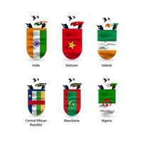 coleção de bandeiras da Índia, Vietnã, Irlanda, República Centro-Africana, Mauritânia, Argélia vetor