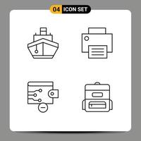 conjunto de 4 sinais de símbolos de ícones de interface do usuário modernos para dispositivos de transporte de impressora preenchidos removem elementos de design de vetores editáveis