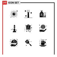 9 ícones criativos, sinais e símbolos modernos de luz, fogo, dinheiro, riqueza, ouro, elementos de design de vetores editáveis