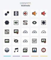 pacote de ícones cheios de 25 linhas multimídia criativa, como controle. olho. volume. alternar. ao controle vetor
