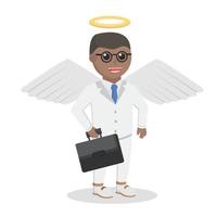 anjo empresário africano com ilustração de design de maleta em fundo branco vetor