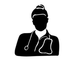 médico de logotipo preto e branco com estetoscópio, terapeuta vetor