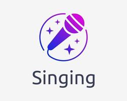 cante karaokê cantor música microfone microfone música feliz colorido brilho círculo linha vetor design de logotipo