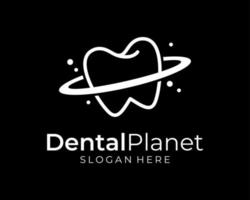 dentista dente dental odontologia dentes dentadura planeta anel órbita espaço cosmos design de logotipo de vetor plano