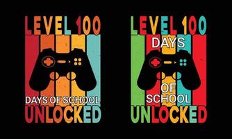 nível 100 dias de escola desbloqueada t shirt design.gaming shirt bundles. vetor