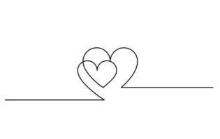 minimalismo de desenho de linha contínua de dois corações vetor