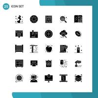 grupo de símbolos de ícones universais de 25 glifos sólidos modernos de móveis de guarda-roupa, gráfico de laboratório, crescimento, elementos de design de vetores editáveis