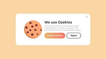 proteção de cookies de informações de dados pessoais e página da web da internet usamos ilustração vetorial plana de conceito de política de cookies. vetor