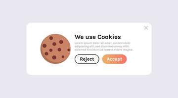 proteção de cookies de informações de dados pessoais e página da web da internet usamos ilustração vetorial plana de conceito de política de cookies. vetor