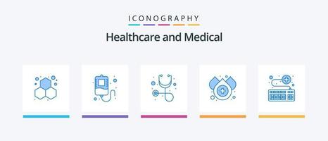 pacote de ícones azul médico 5 incluindo serviço. on-line. cuidados de saúde. teclado. agua. design de ícones criativos vetor
