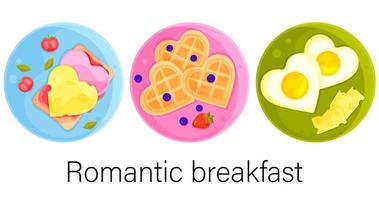 conjunto de ilustração vetorial café da manhã romântico, dia dos namorados, ilustração de comida, desenho à mão vetor
