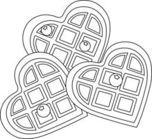 ilustração vetorial de waffles de mirtilo belga em forma de coração, café da manhã romântico, sobremesa deliciosa, estilo doodle e desenho vetor