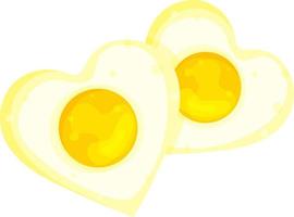 ilustração vetorial de dois ovos mexidos em forma de coração, café da manhã romântico, desenho à mão vetor
