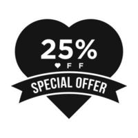 25% de desconto no banner de promoção de desconto de venda. oferta especial, evento, venda de dia dos namorados, modelo de vetor de etiqueta de desconto de férias