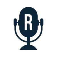 logotipo de rádio podcast no design da letra r usando o modelo de microfone. música dj, design de logotipo de podcast, mix de vetor de transmissão de áudio