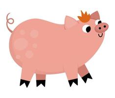 ícone de porco de vetor. ilustração de suínos bonito dos desenhos animados para crianças. animal de fazenda isolado no fundo branco. imagem colorida de gado plano para crianças vetor