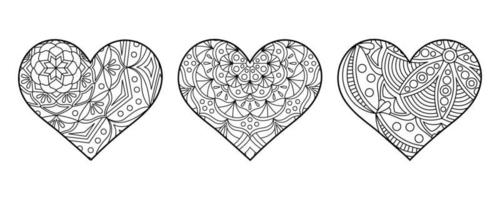 página da coloração da forma do coração do vetor. linha arte ornamentos geométricos e florais no coração vetor