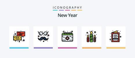 linha de ano novo cheia de 5 ícones incluindo bate-papo. Festa. disco. doce. bolo. design de ícones criativos