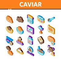 vetor de conjunto de ícones isométricos de produtos de frutos do mar caviar