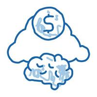 nuvem de cérebro ícone de rabisco de dinheiro ilustração desenhada à mão vetor